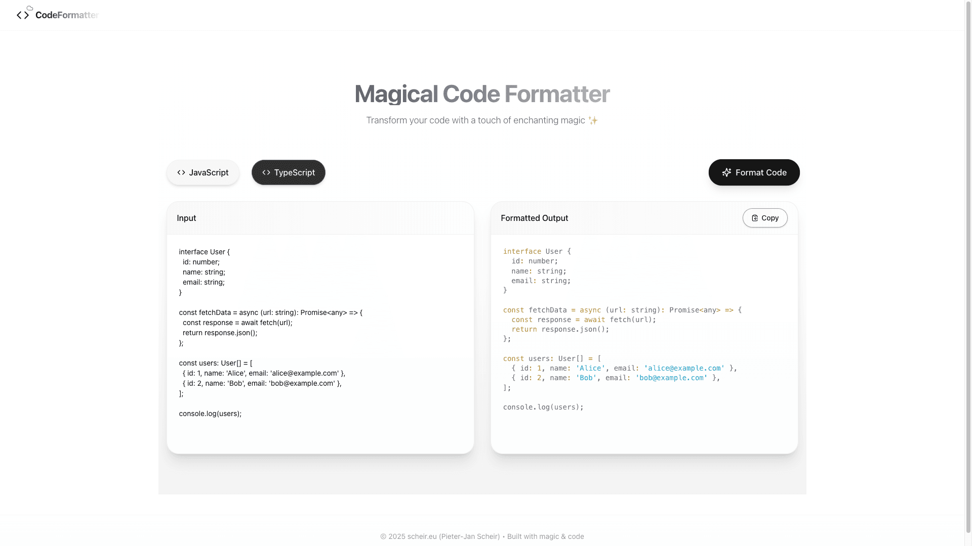 Magical Code Formatter project preview